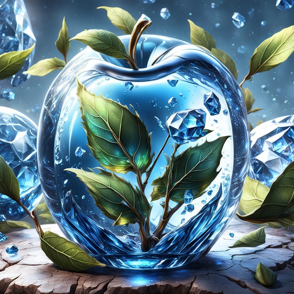 Sparkling Crystal Apple with Blue Leaf