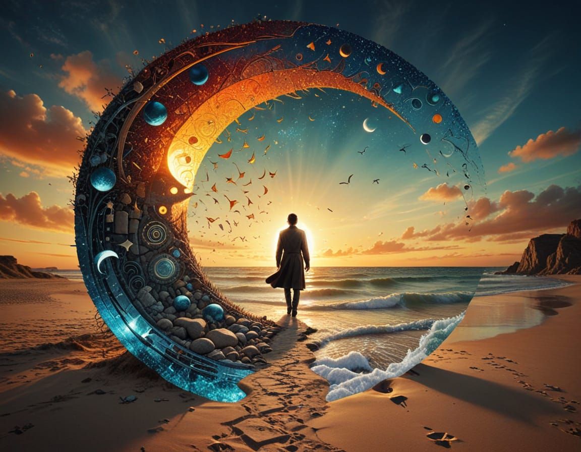 Ethereal Beach Stargate in Vibrant Sunset Hues