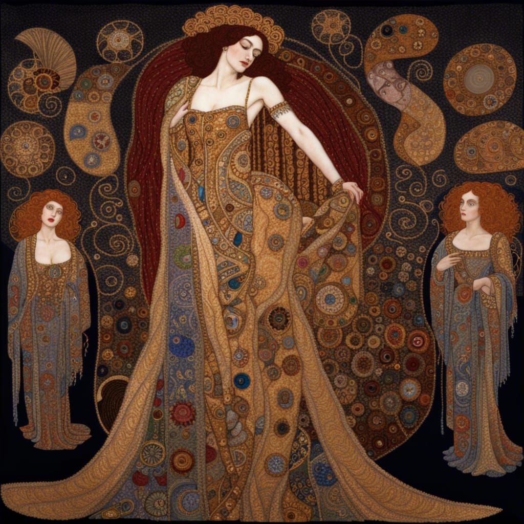 Salome's Decadent Dance on Tapestry, Photorealistic Embroide...