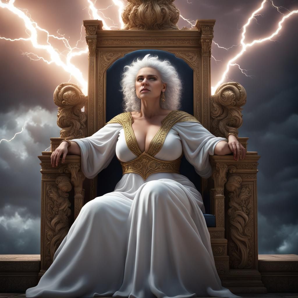Greek Goddess on Throne Surrounded by Lightning