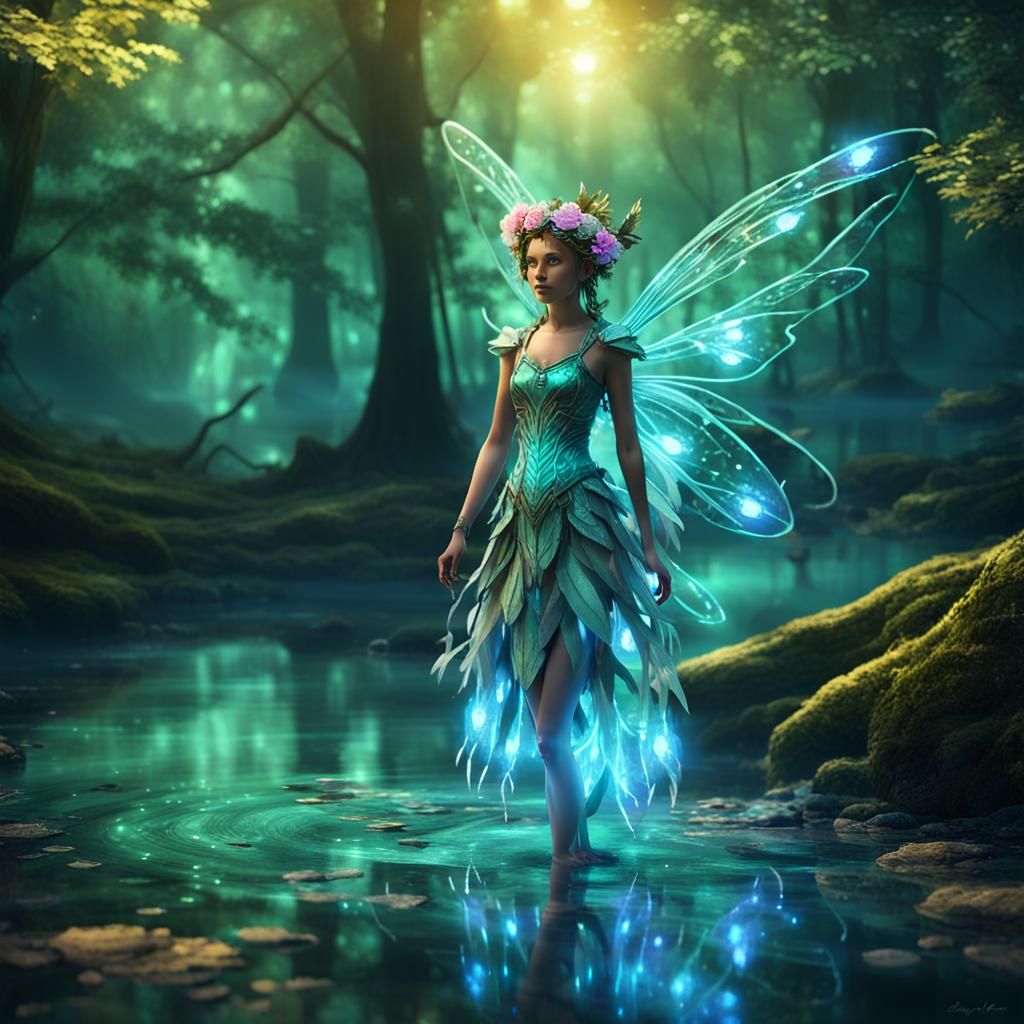 Biopunk Fairy in Luminous Forest Concept Art