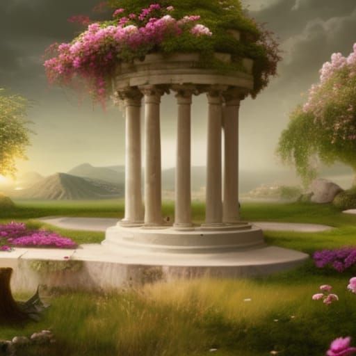 Blooming Greek Garden Matte Painting