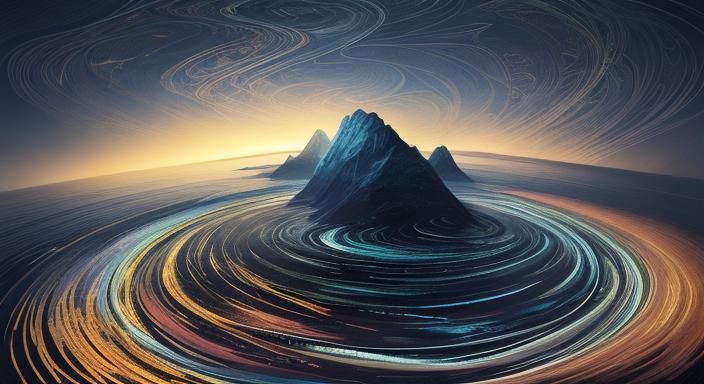 Surreal River with Geometric Patterns in Digital Art