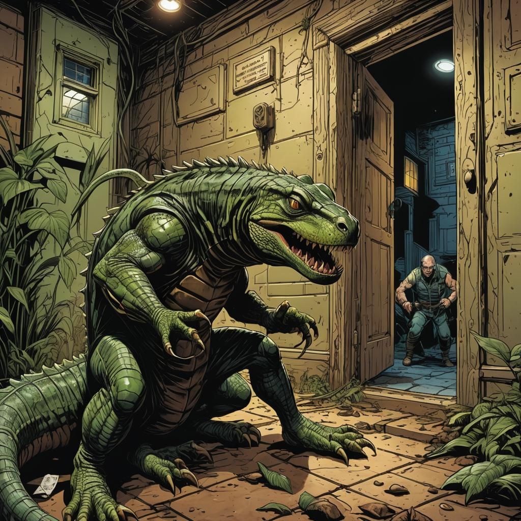 Giant Reptile on the Hunt: Comic Book Art