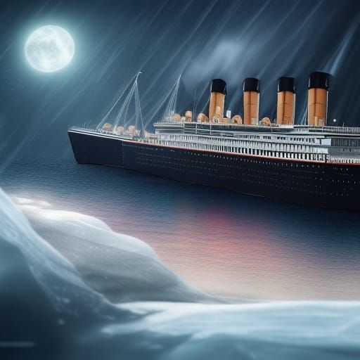 Titanic on Dark Ocean with Icebergs