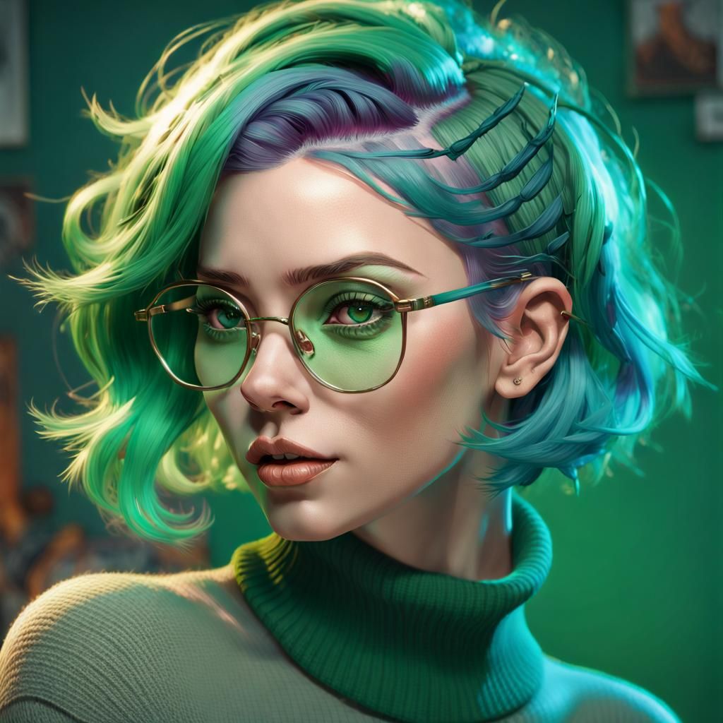 Green-Haired Woman Portrait in Detailed 3D Style