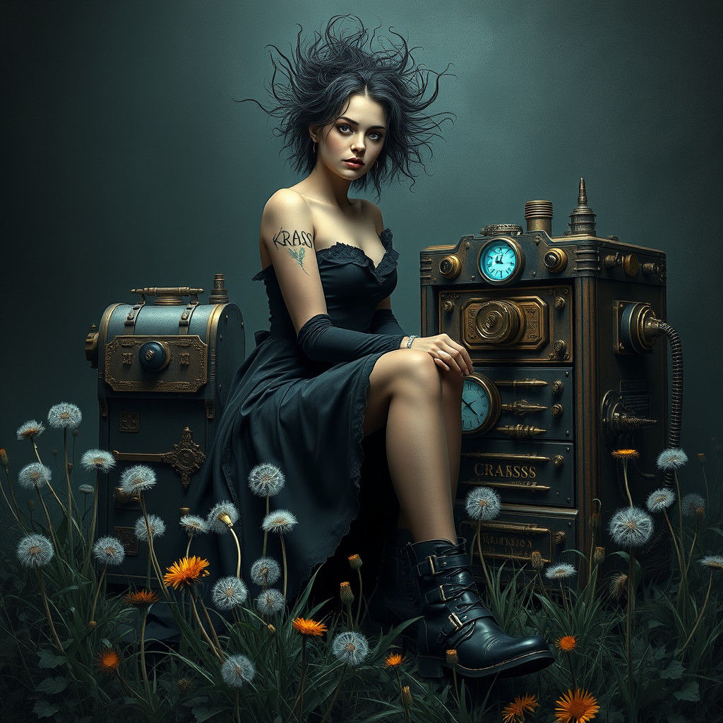 Steampunk Electrocution Scene with Tattooed Woman