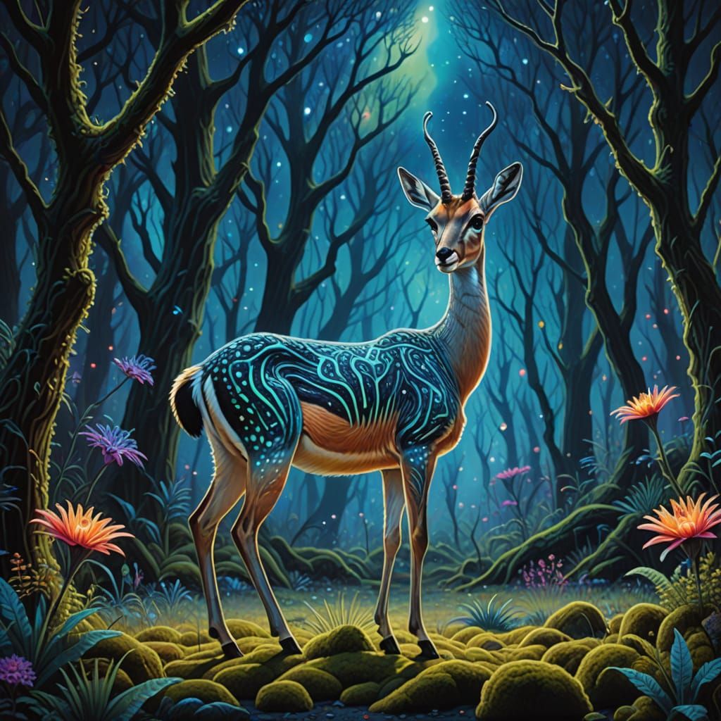 Cosmic Gazelle in Alien Forest Digital Painting