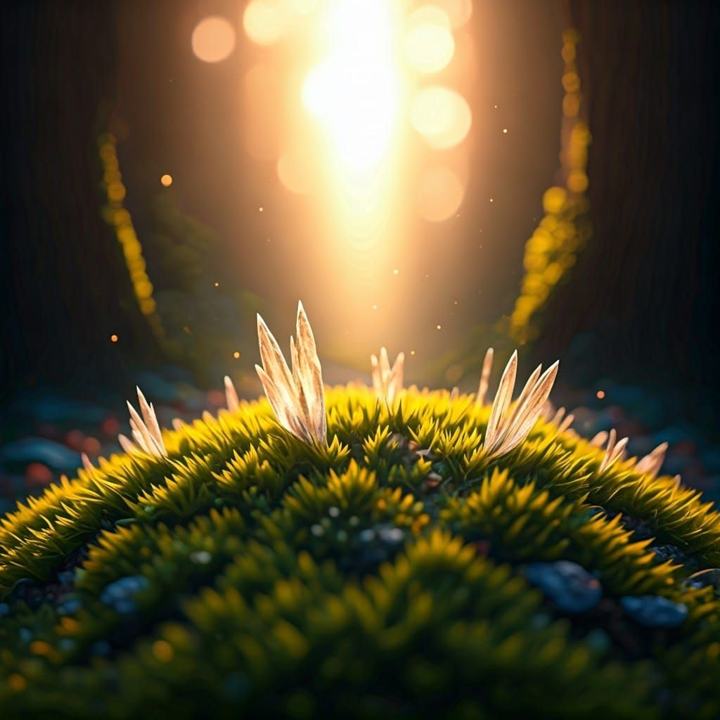 Ethereal Crystals on Mossy Forest Floor