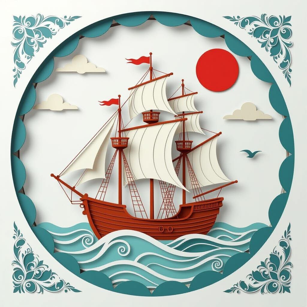 Graceful Ship in Paper-Cut Style