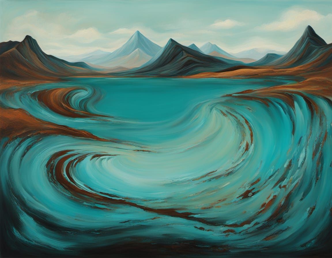 Sovereign Umber Loving Turquoise Abstract Surrealism Paintin...