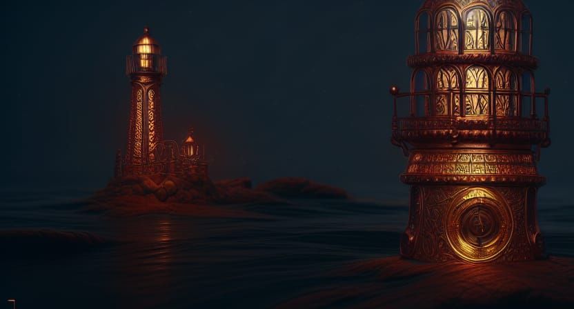 Copper Filigree Lighthouse in Psychedelic Style