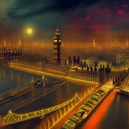 London by Night: Realistic, Detailed Matte Painting