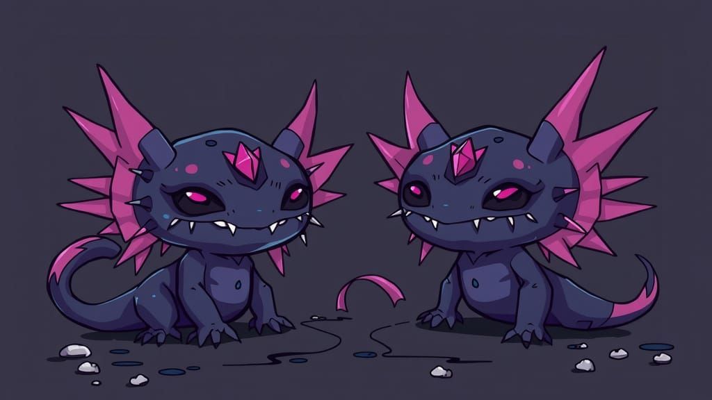 Gothic Chibi Axolotls in Dark Fantasy Art