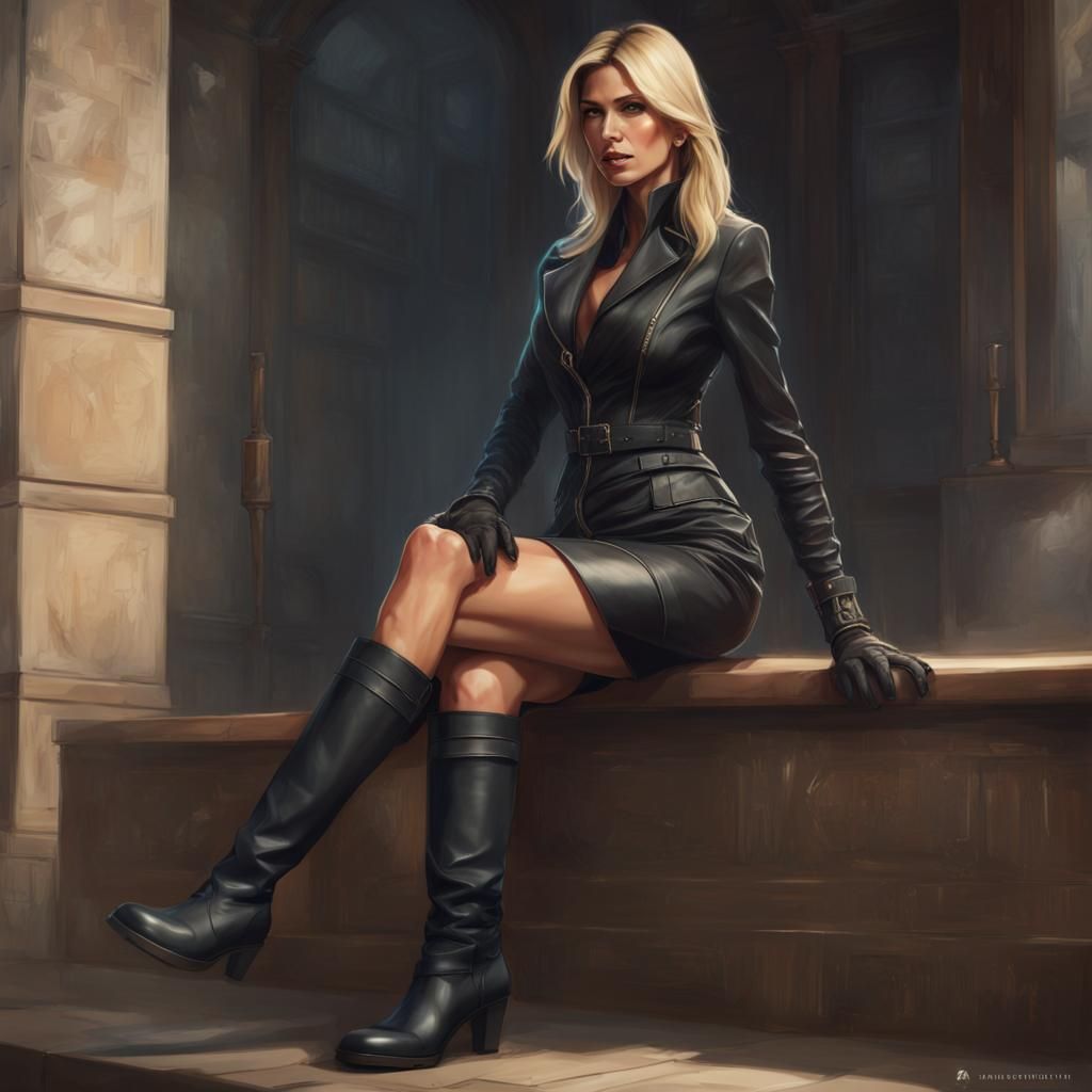 Woman in Leather Dress: Hyperdetailed Concept Art