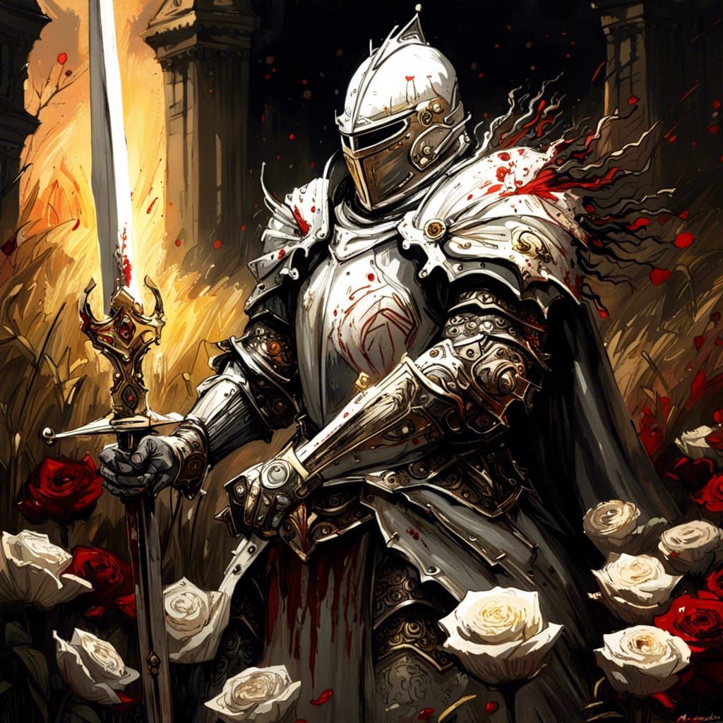 High Gothic White Knight Templar With Sword