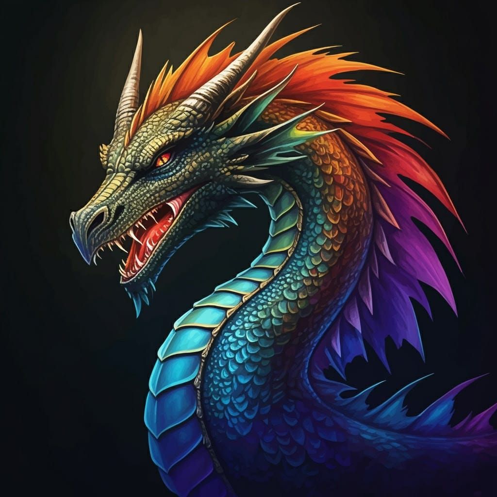 Vibrant Rainbow Dragon Illuminated by Radiant Light