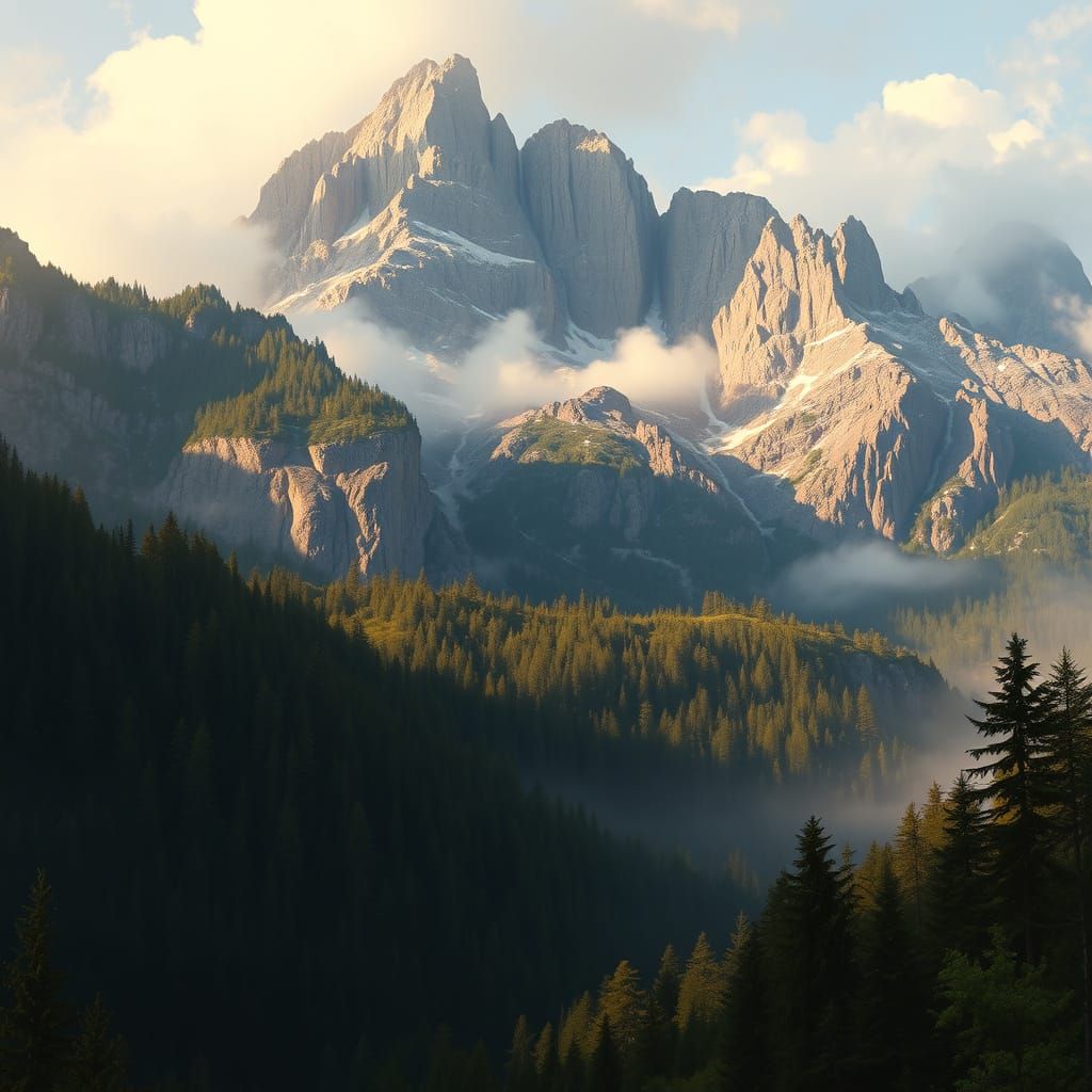 Lush Mountain Landscape in Academic Style
