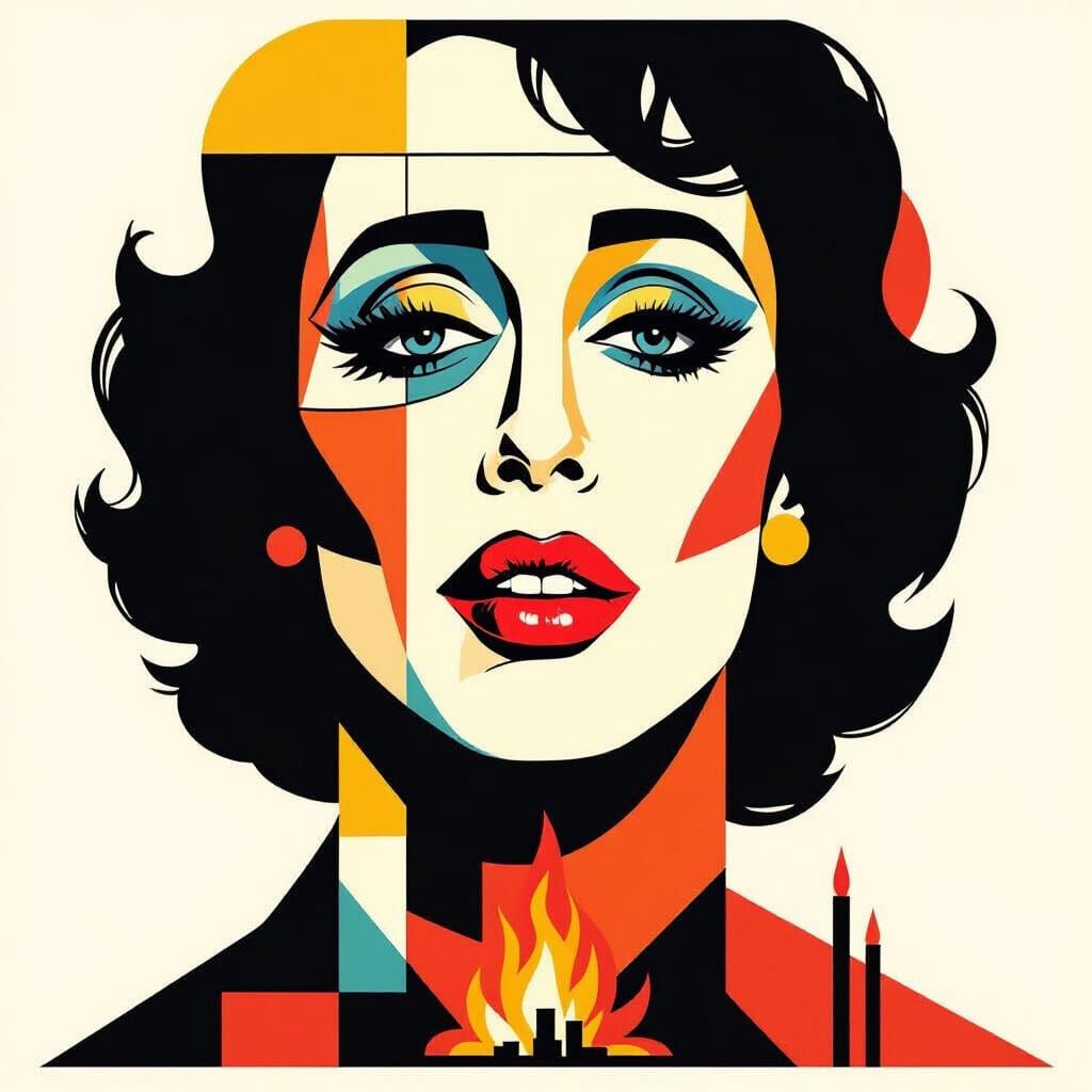 Rocky Horror Bauhaus Poster Art with Lips and Fireplace