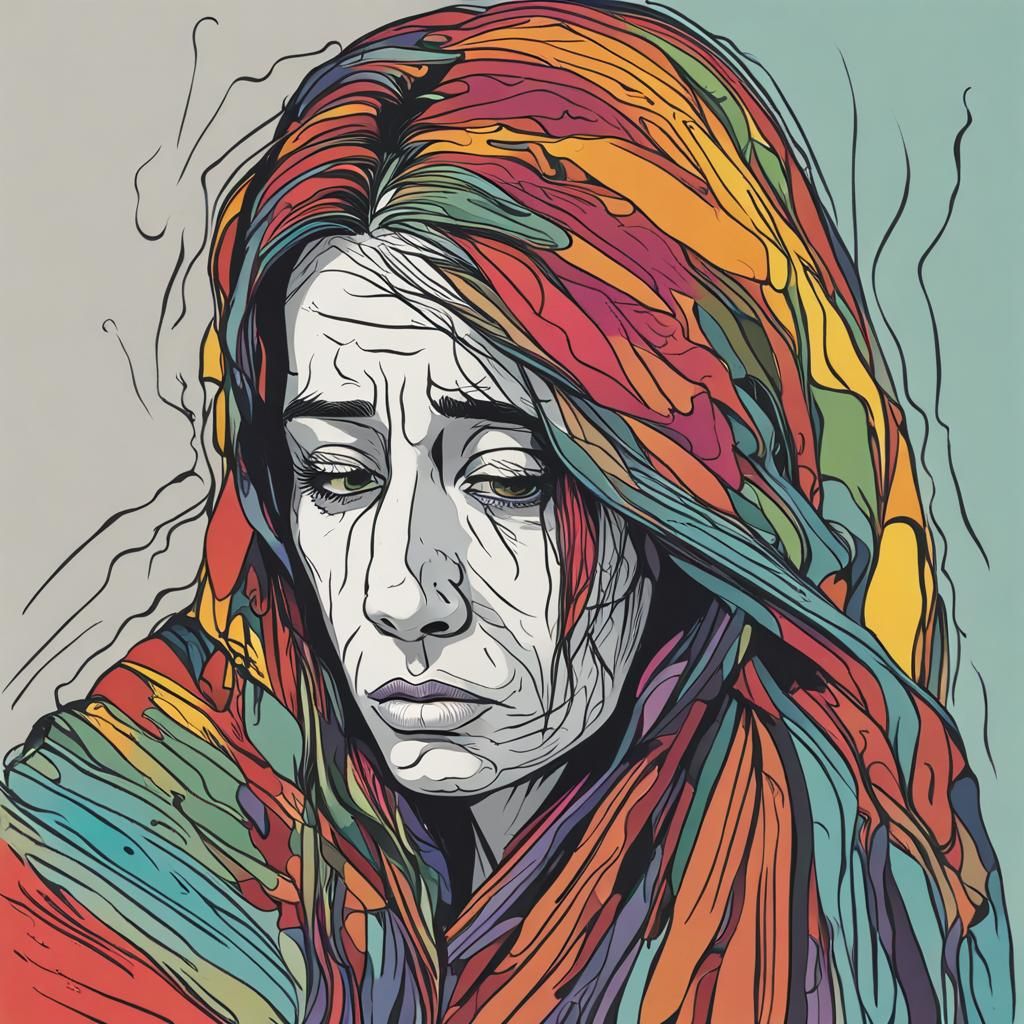 Colorful Sad Woman Portrait
