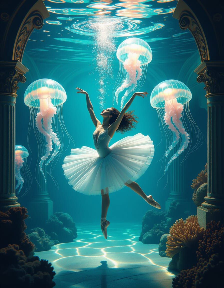 Underwater Ballerina with Jellyfish
