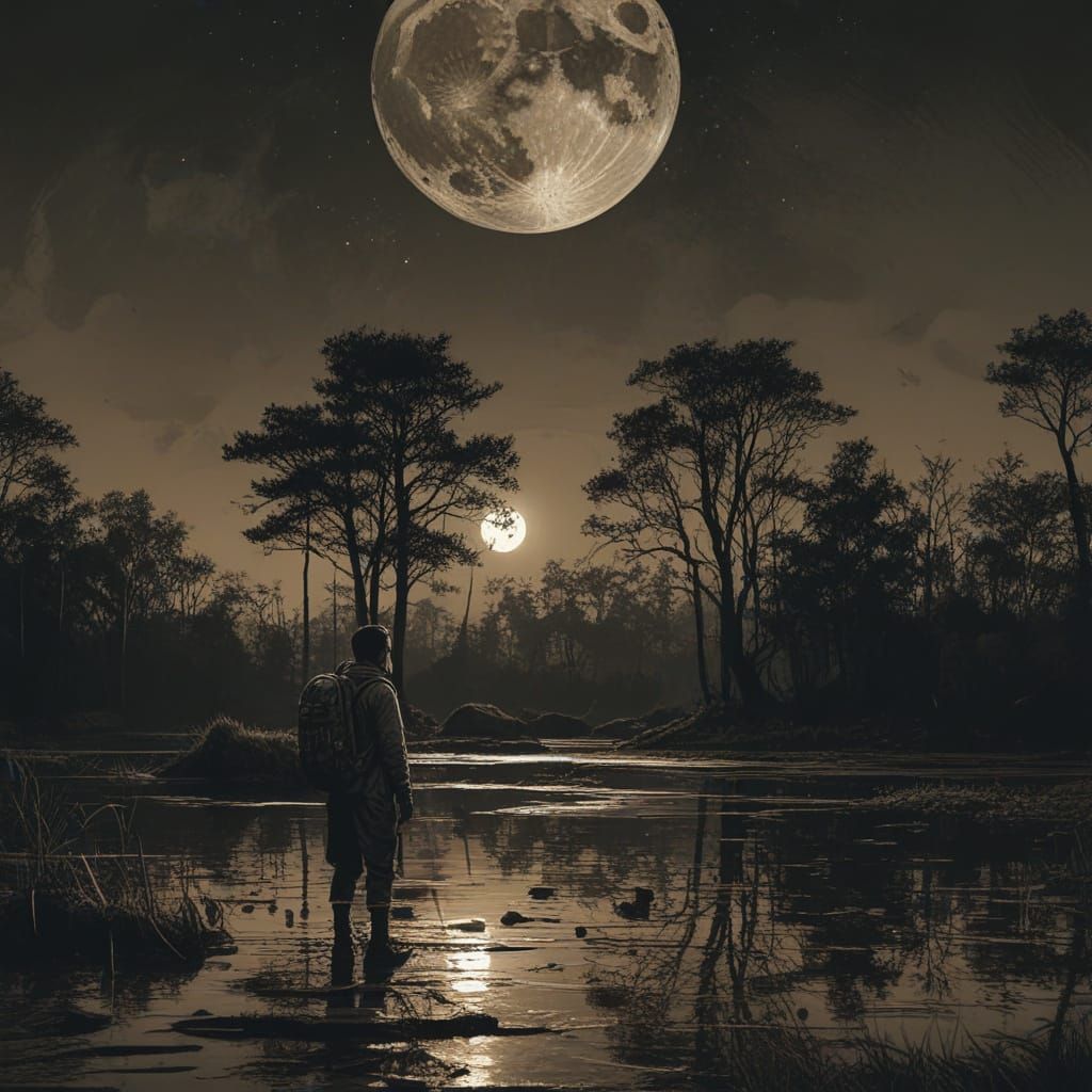 Ethereal Lunar Scene in Muted Earth Tones