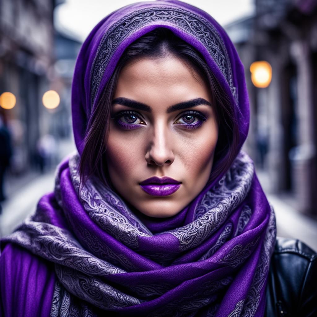 Striking Portrait of Girl in Purple Scarf