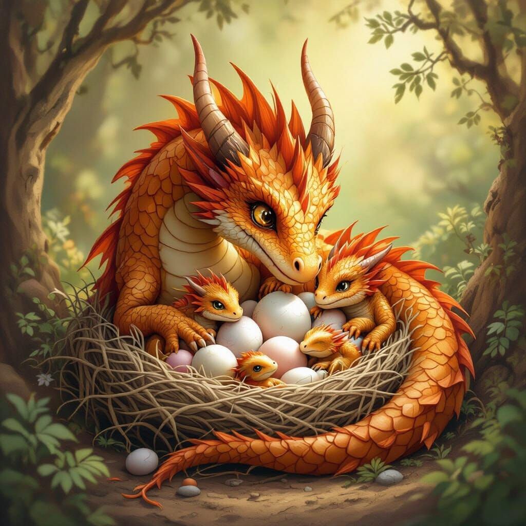 Dragon Mother Protecting Her Hatchlings