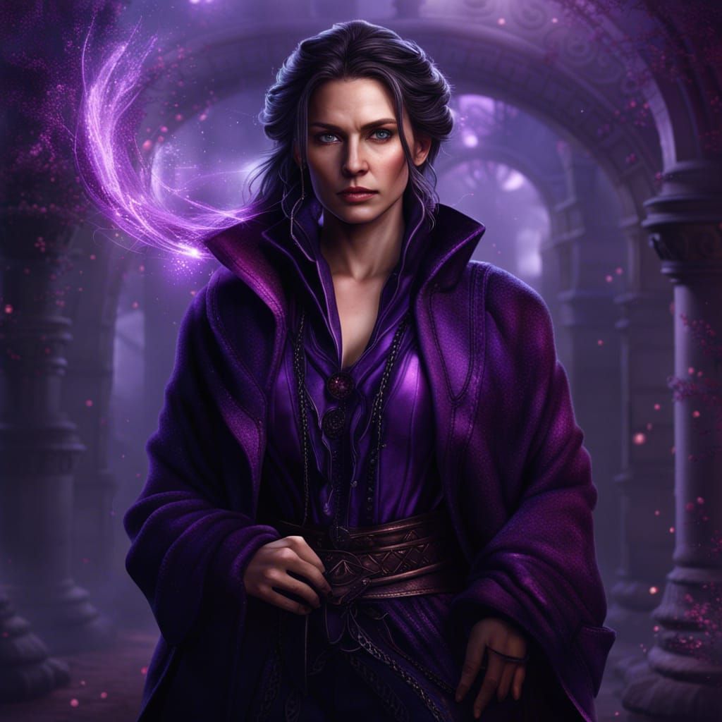 Detailed Mage with Purple Magic, Fantasy Concept Art