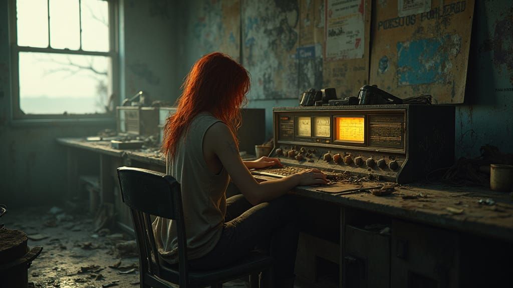 Gritty Radio Station Scene in a Post-Apocalyptic Wasteland