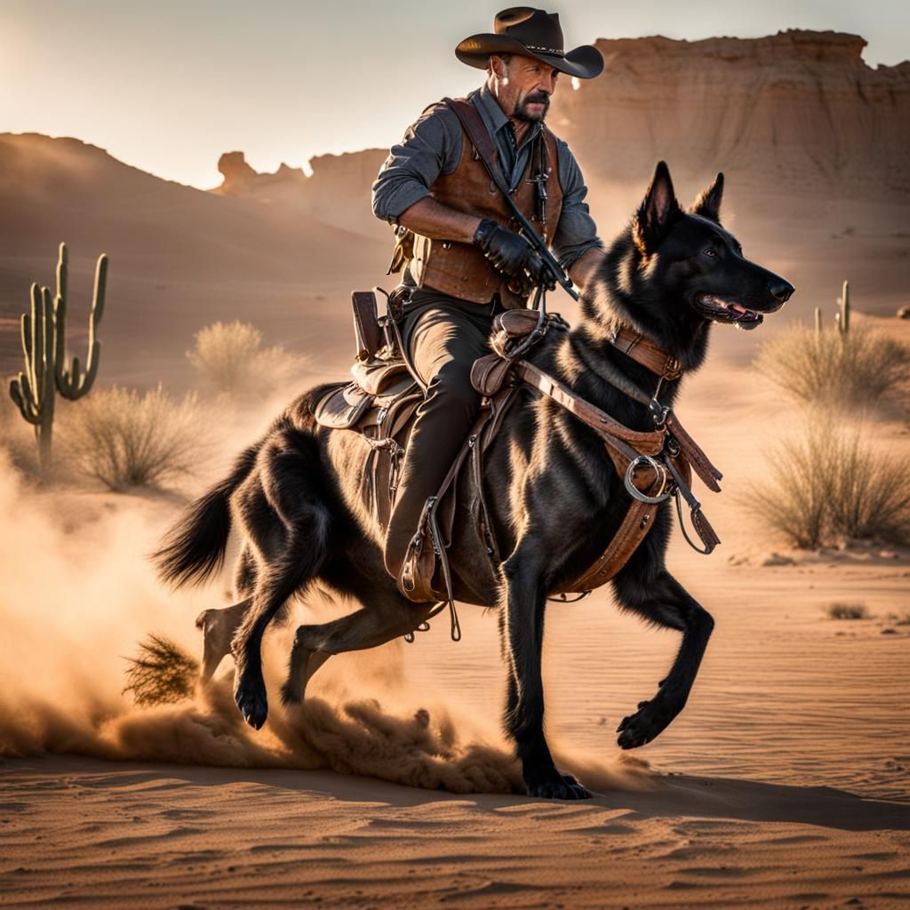 Cowboy the Dutch Shepherd Rides into the Desert