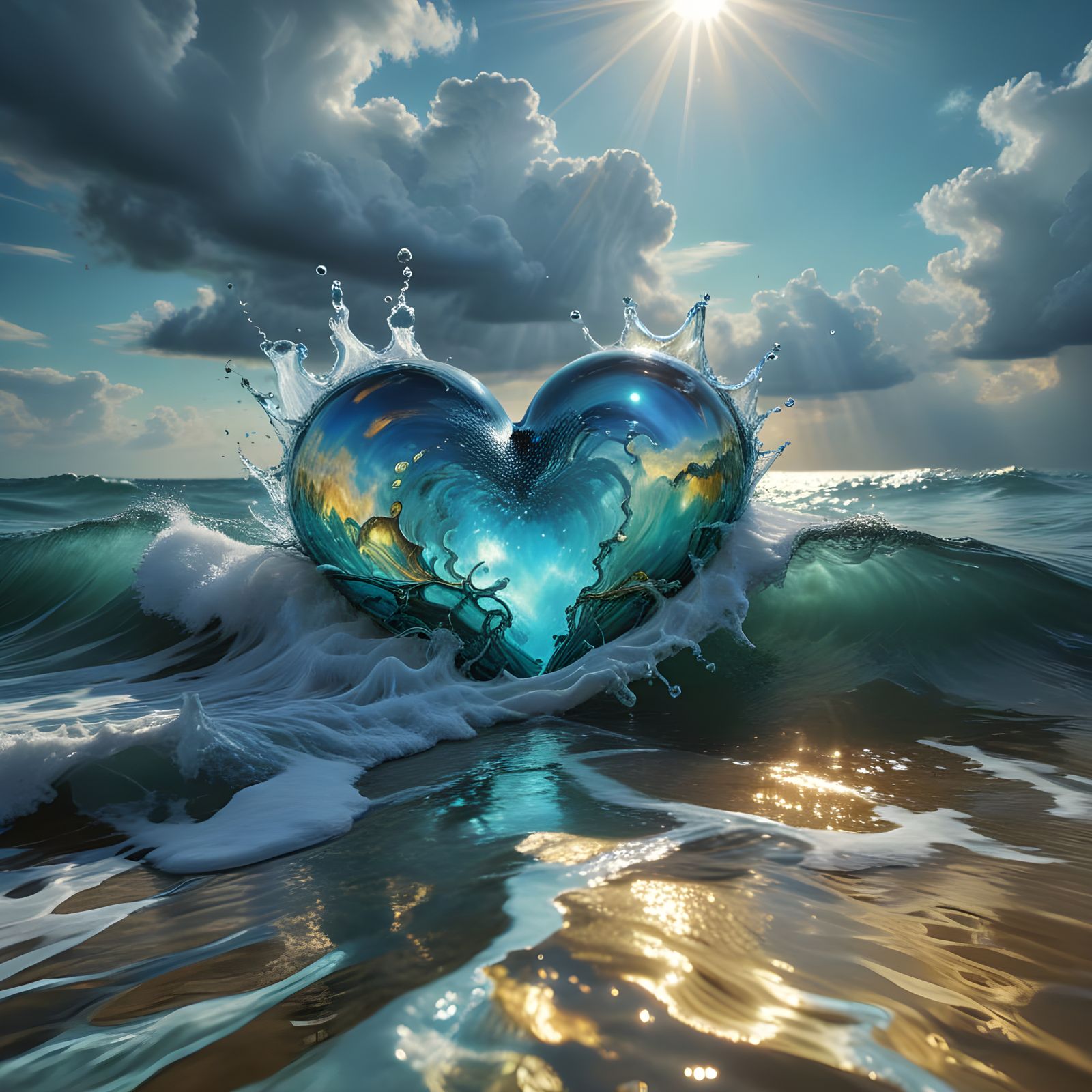 Ethereal Heart Shaped Wave in Vibrant Oil Painting Style