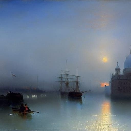 Misty London Waterscape in Romantic Style