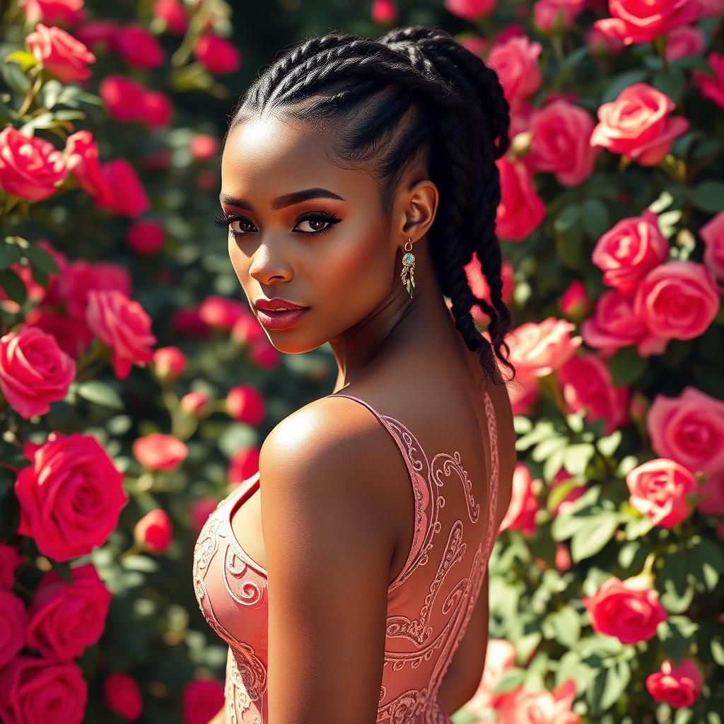 Beautiful Woman in Roses, Hyperrealistic Digital Art