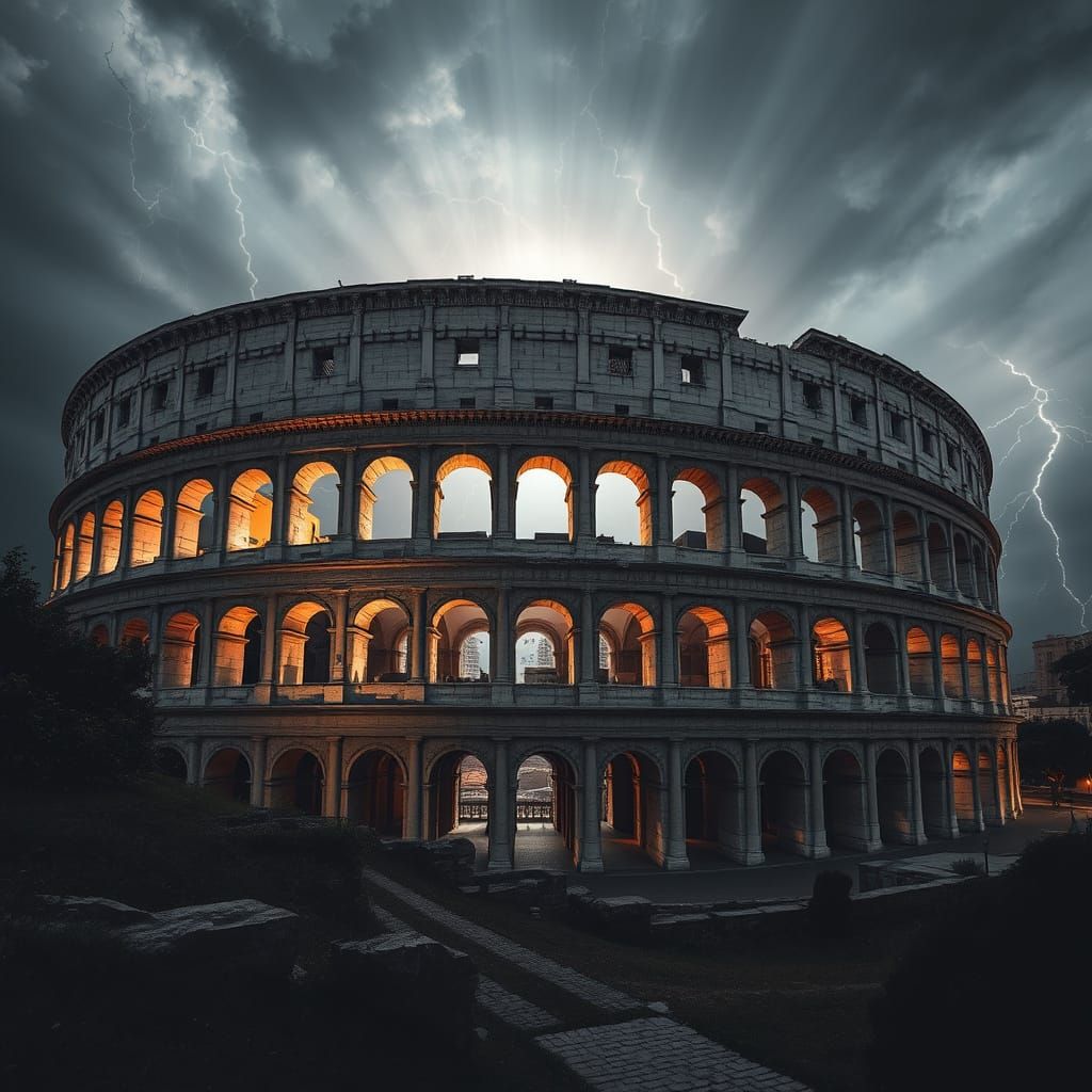 Ancient Roman Arena in Turbulent Stormy Weather