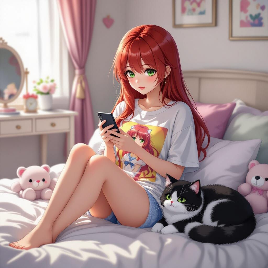 Japanese Woman in Manga Style Overlooking Shibuya