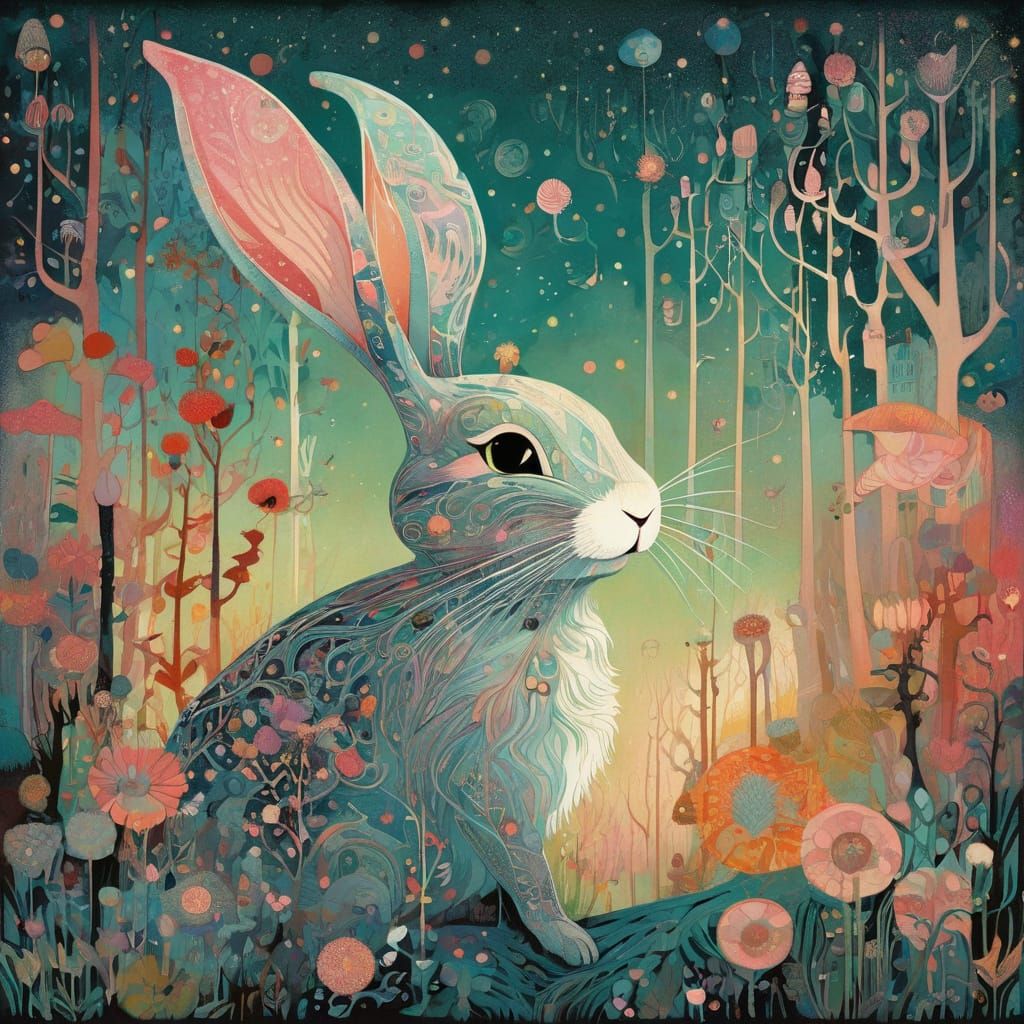 Joyful Bunny with Pastel Colors, Illustrated Style