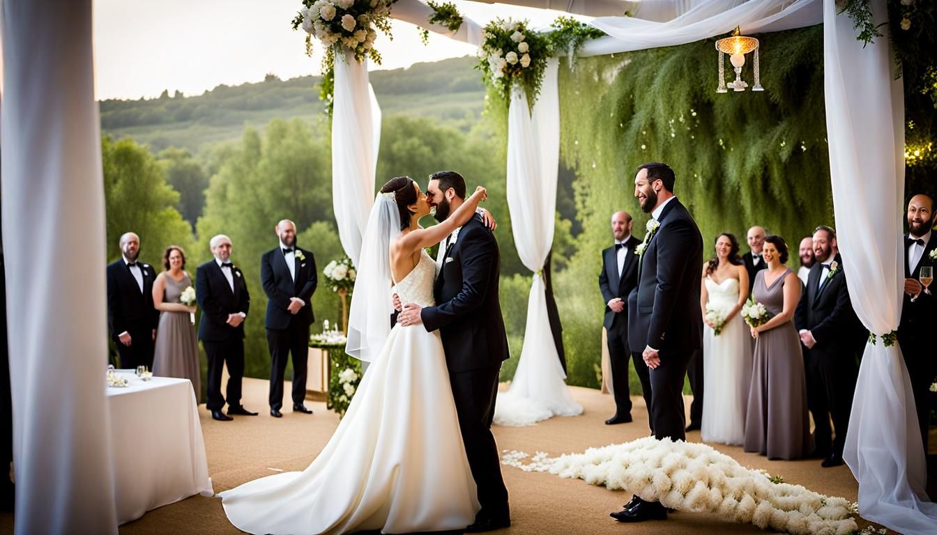 A Jewish wedding takes place under a chuppah, which symbolizes the new Jewish home being created by the marriage.