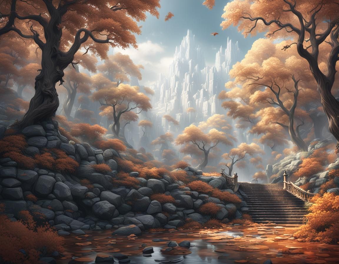 Fantasy Leaves on White Background, Digital Art