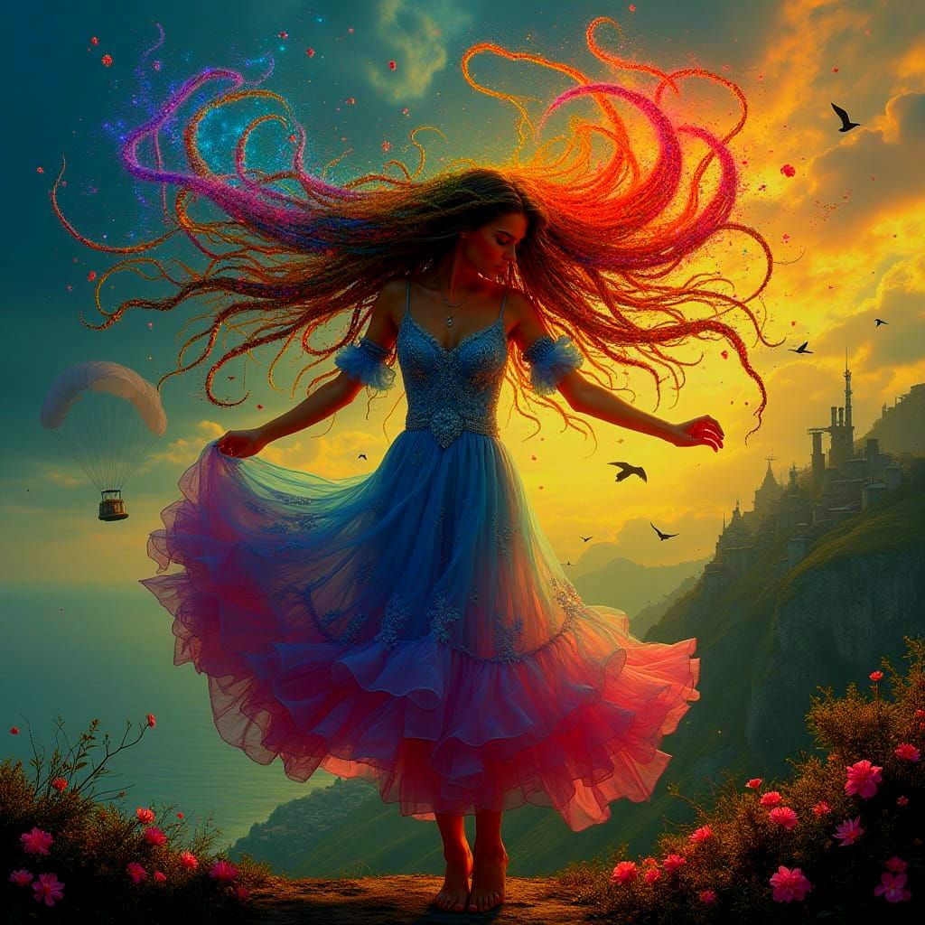 Rainbow Cascade Transformation: Photorealistic Dreamscape