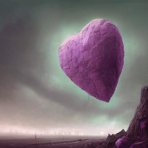 Purple Broken Heart in Damaged Digital Art Style