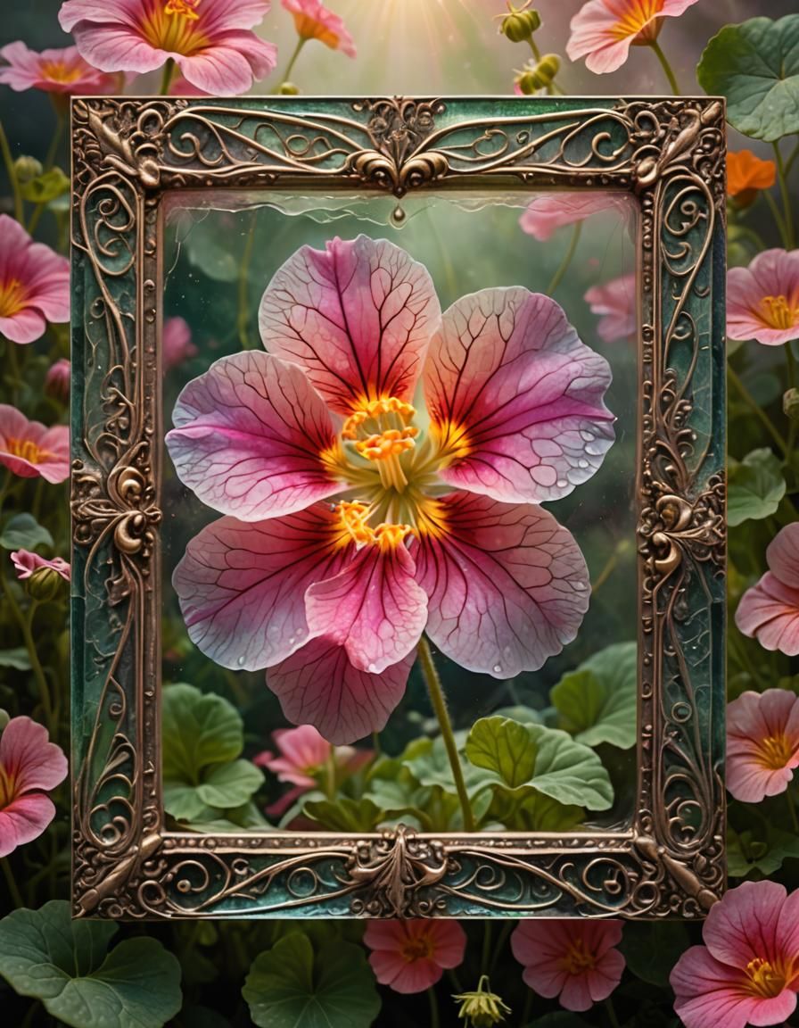 Ethereal Stained Glass Flower in Dreamlike Setting