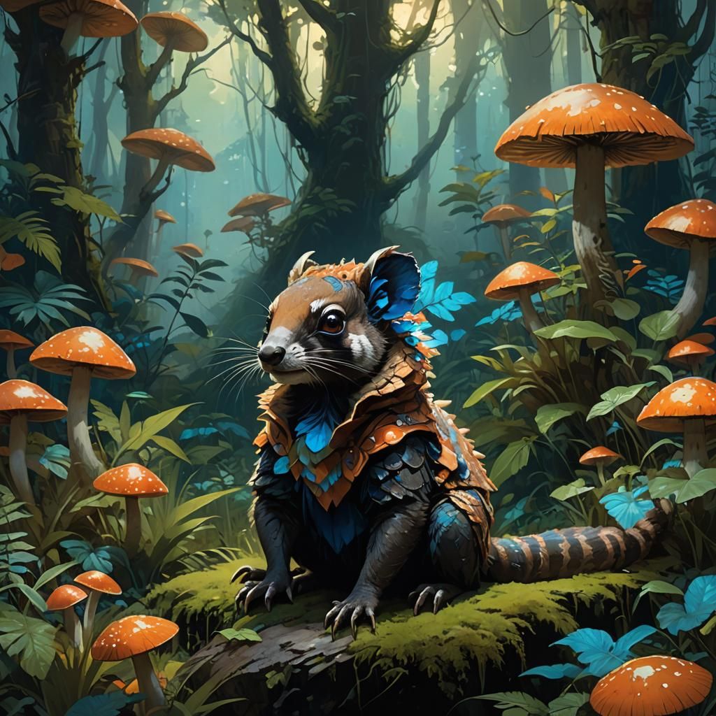 Armadillo Lemur in Mystic Forest, Fantasy Concept Art