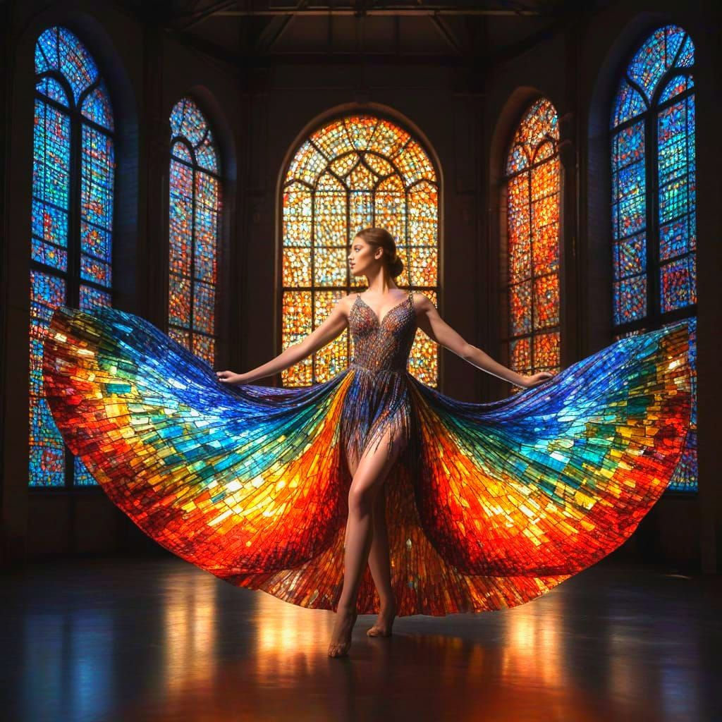 Stunning Stained Glass Ballet Dancer in Ethereal Beauty