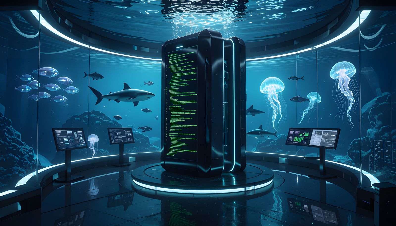 Secret Underwater Lab with Monolithic Supercomputer