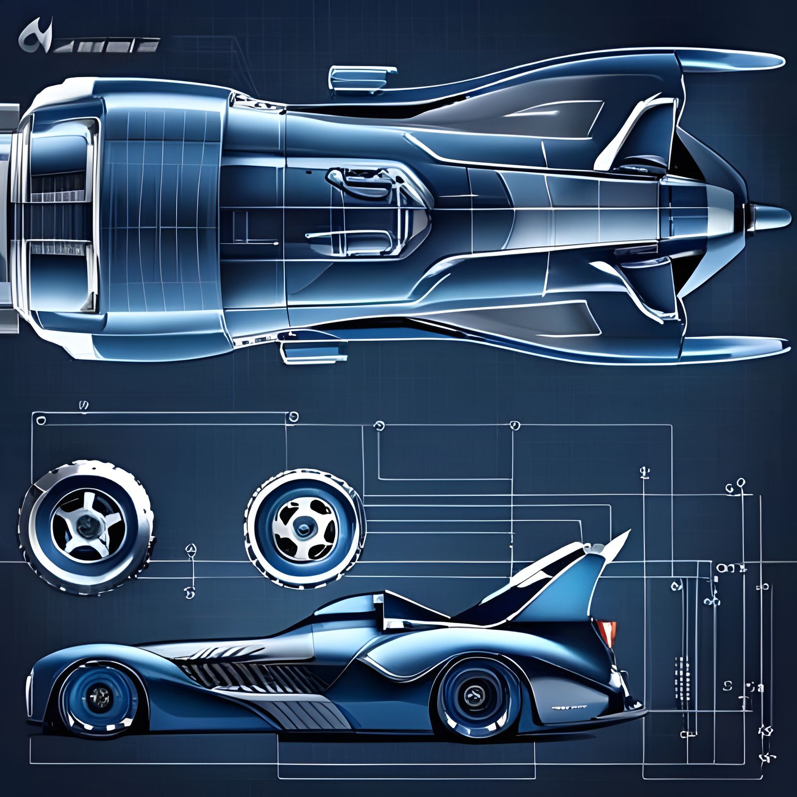 Batmobile Racecar Blueprint Concept Art