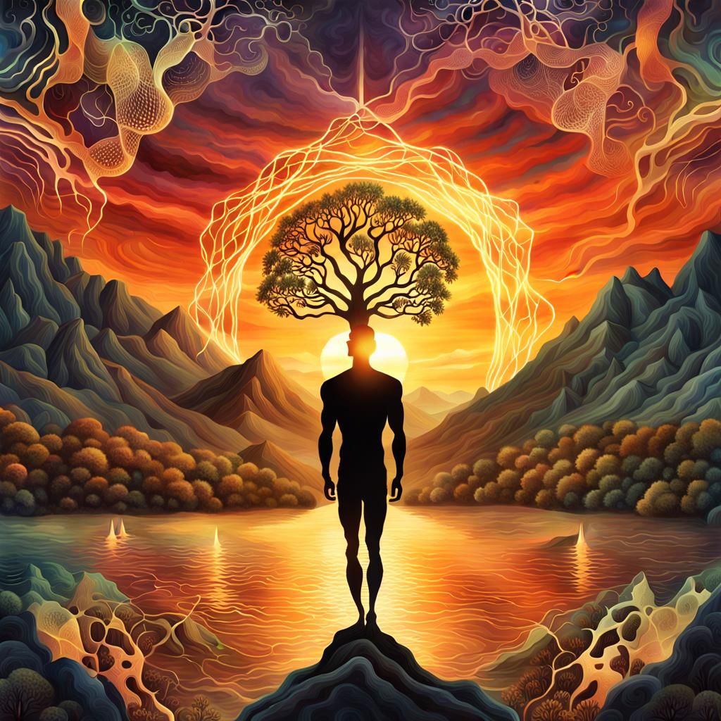 Glowing Human Collage in Bio Art Style