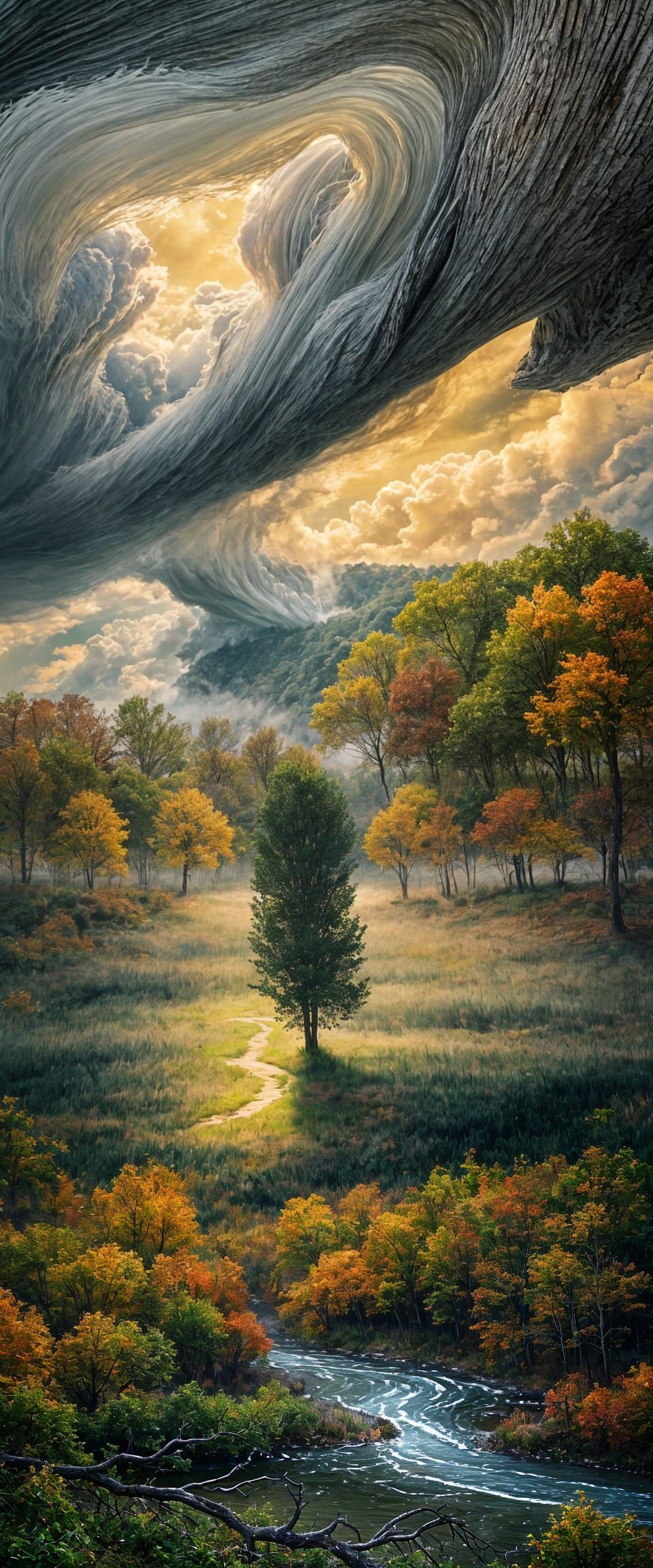 Stormy Landscape with Swirling Leaves