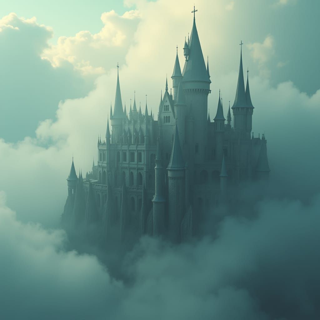 Ethereal Castle Floating in Celestial Clouds