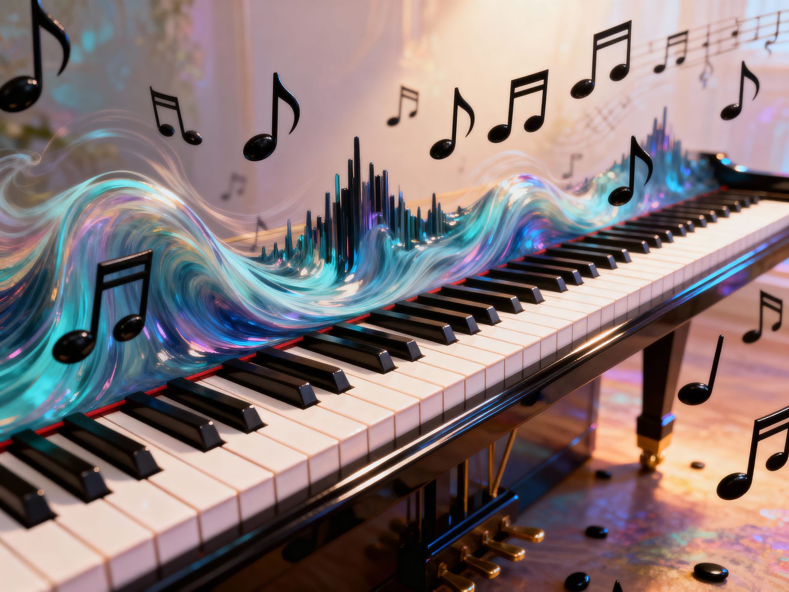 Surreal Grand Piano Keyboard as Sound Wave